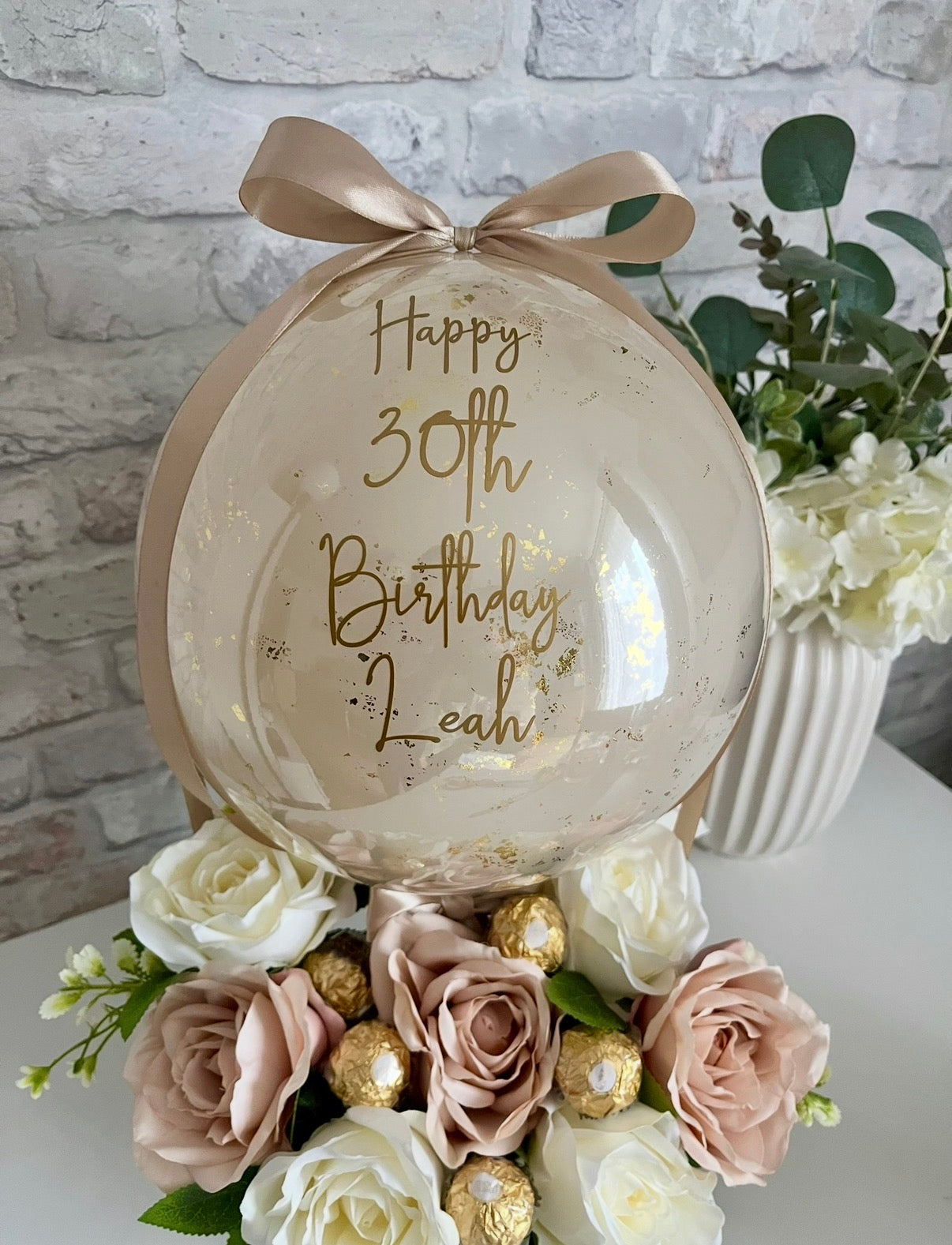 Nude & Soft Pink balloon flower box with chocolates