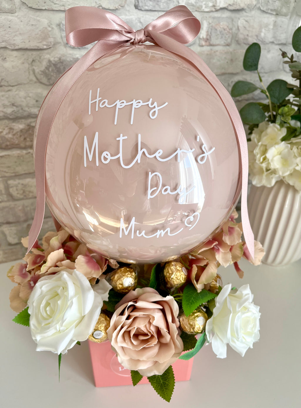 Mothers Day Flower Box with Pink Balloon