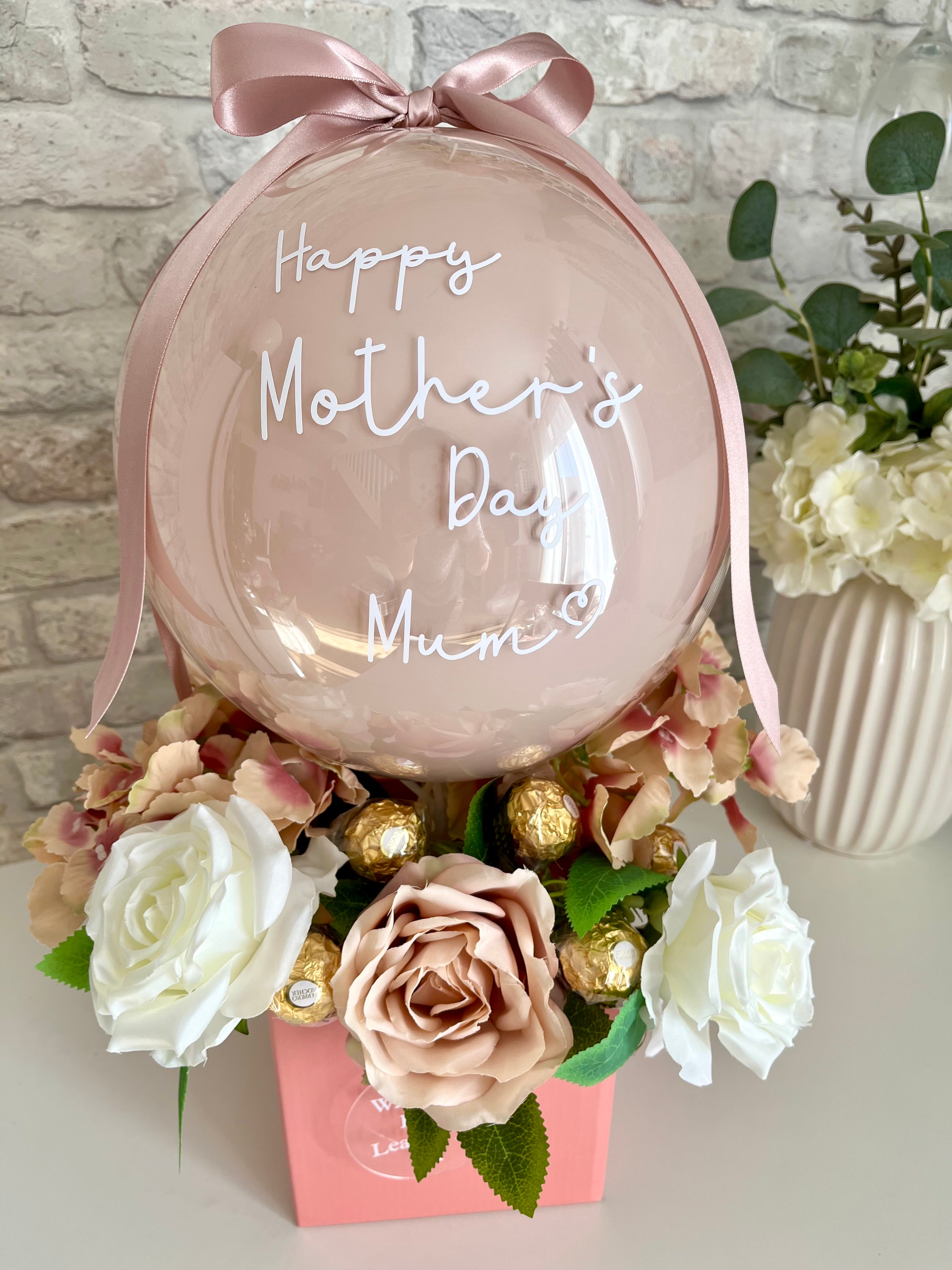 Mothers Day Flower Box with Pink Balloon
