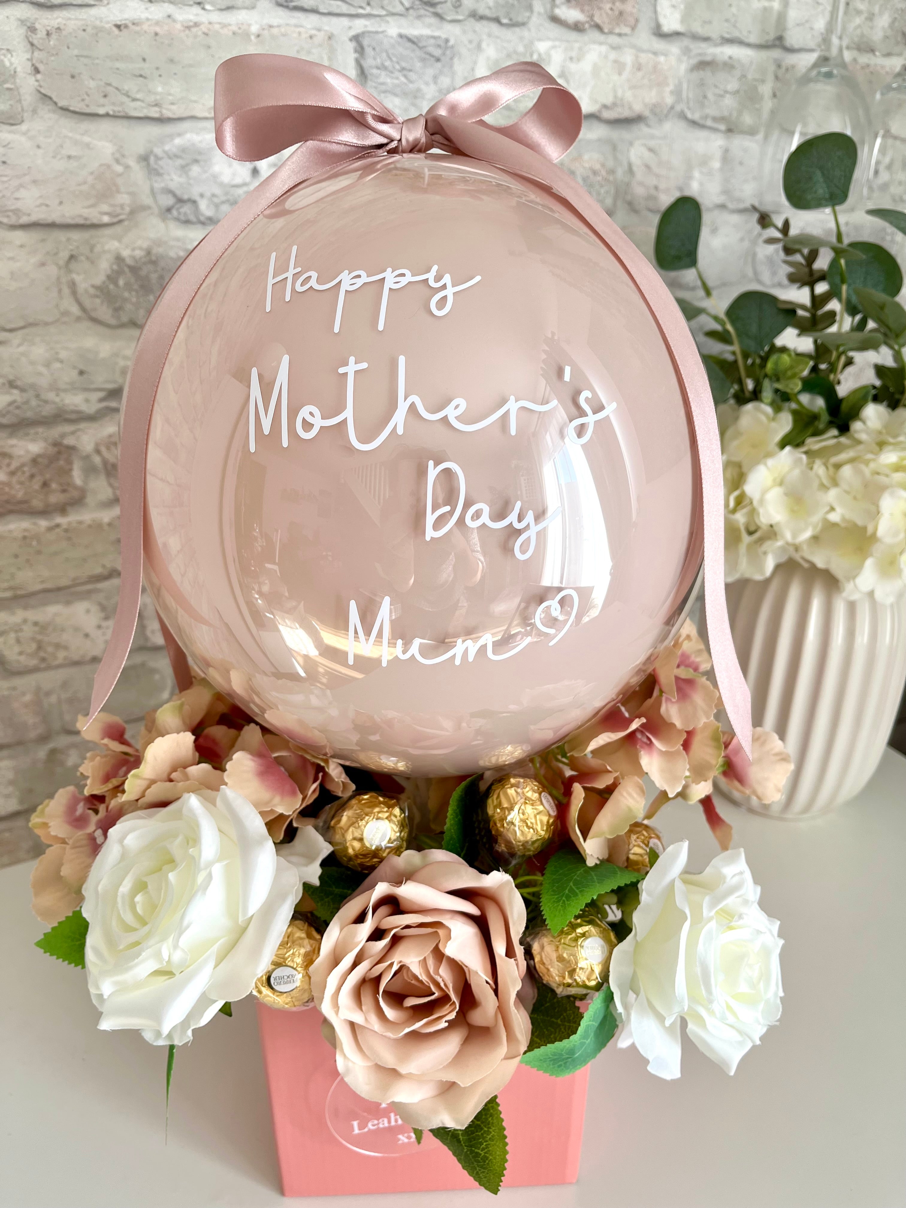 Mothers Day Flower Box with Pink Balloon