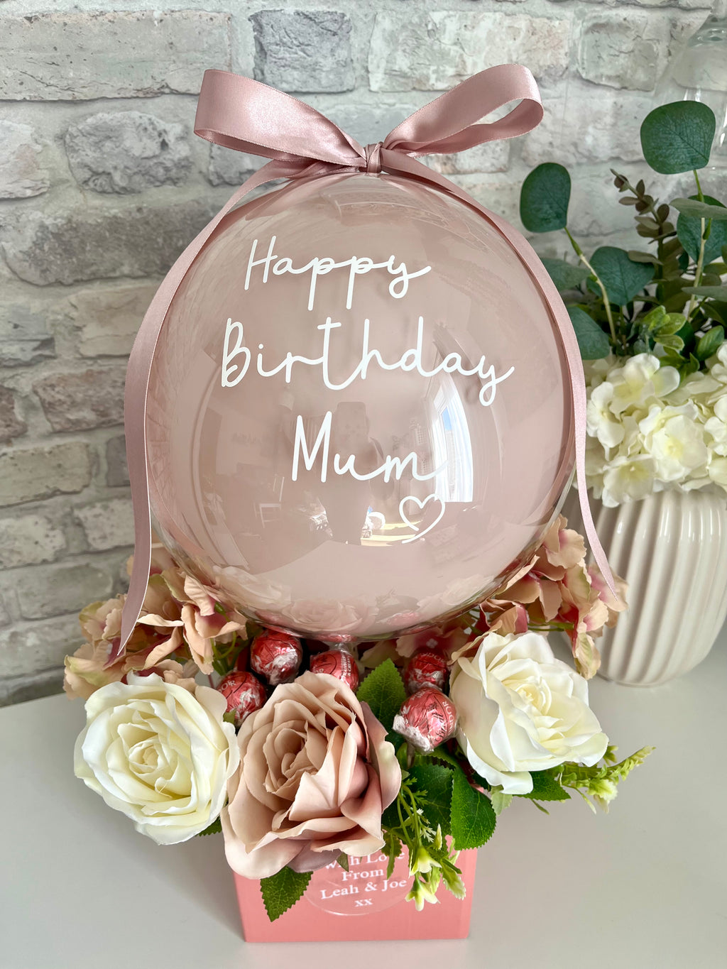 Happy Birthday Flower Box with Pink Balloon