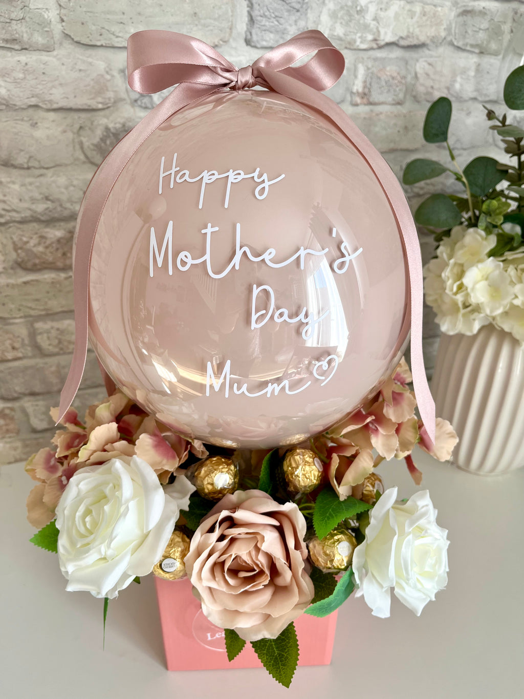 Mothers Day Flower Box with Pink Balloon