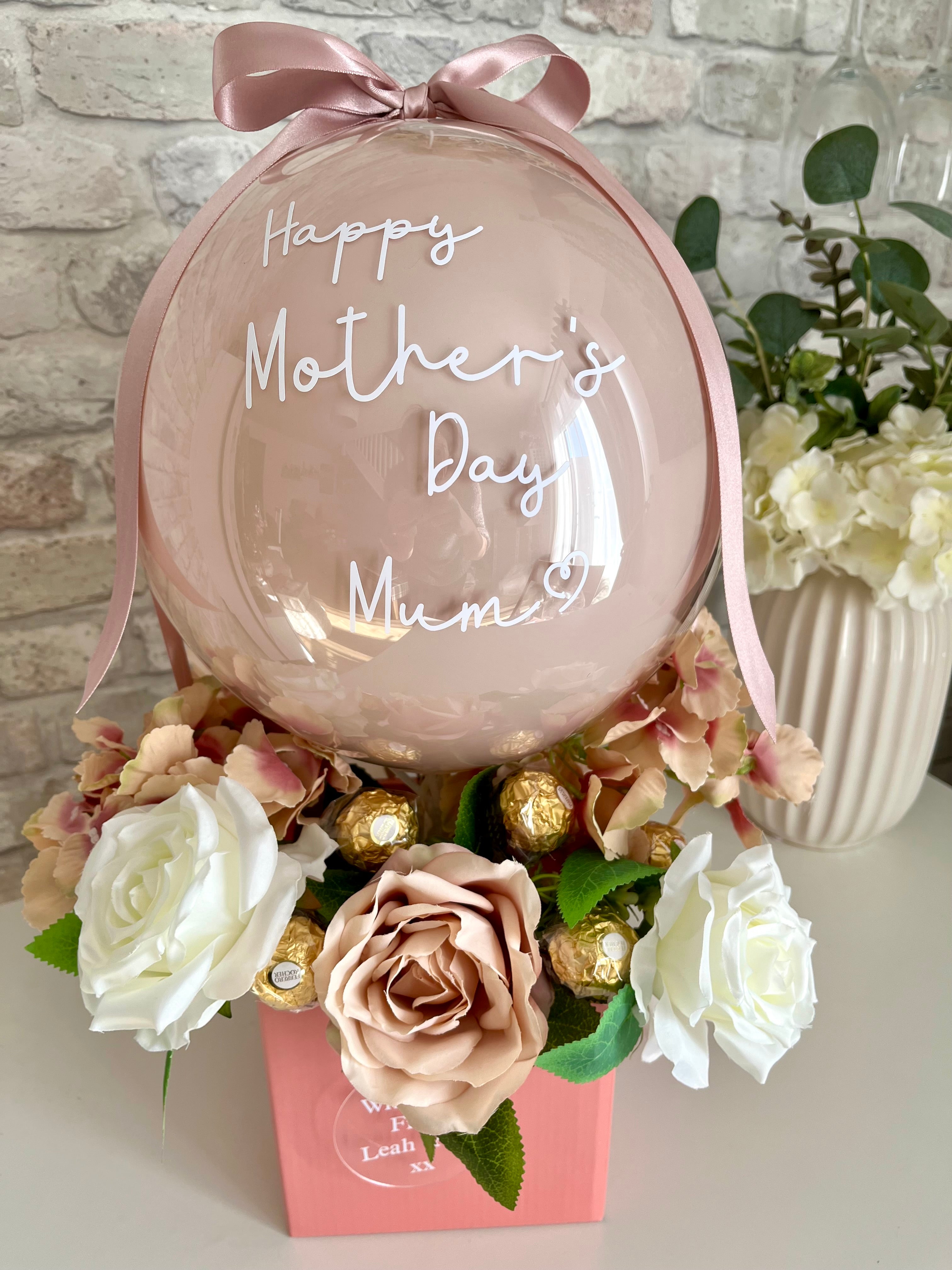 Mothers Day Flower Box with Pink Balloon