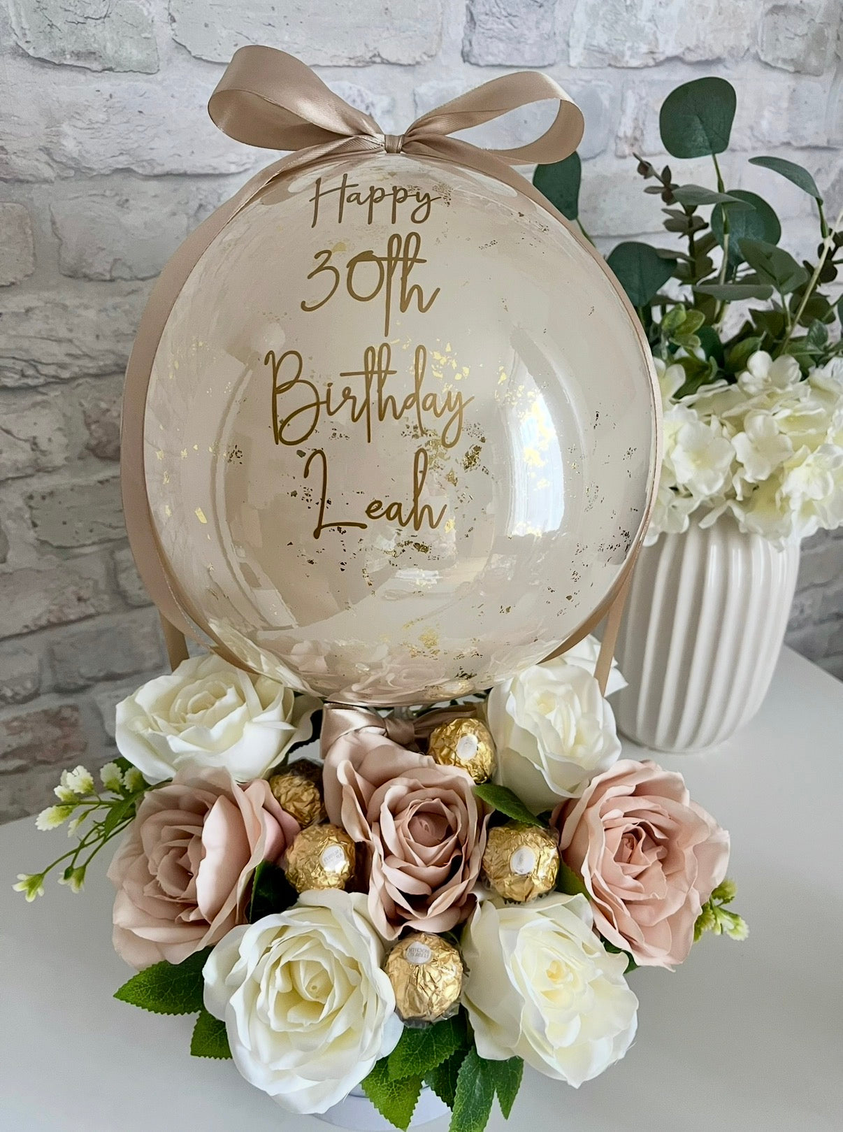 Nude & Soft Pink balloon flower box with chocolates