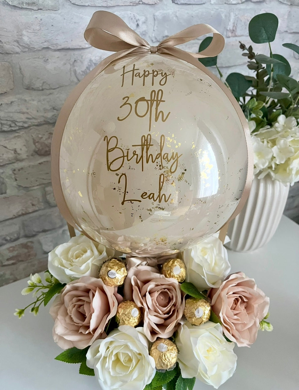 Nude & Soft Pink balloon flower box with chocolates