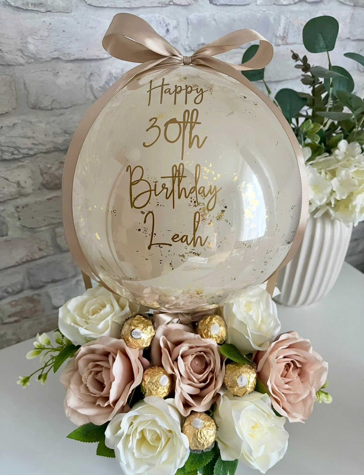 Nude & Soft Pink balloon flower box with chocolates