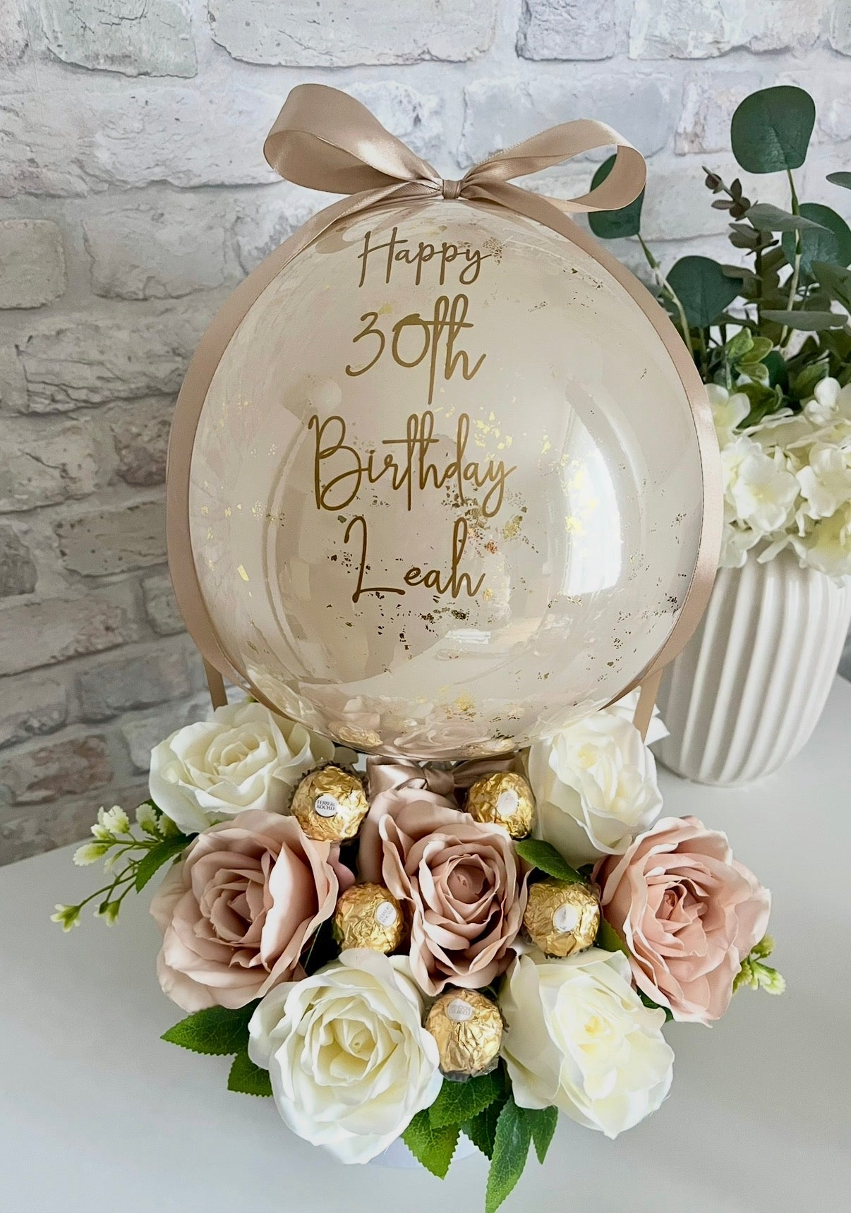 Nude & Soft Pink balloon flower box with chocolates