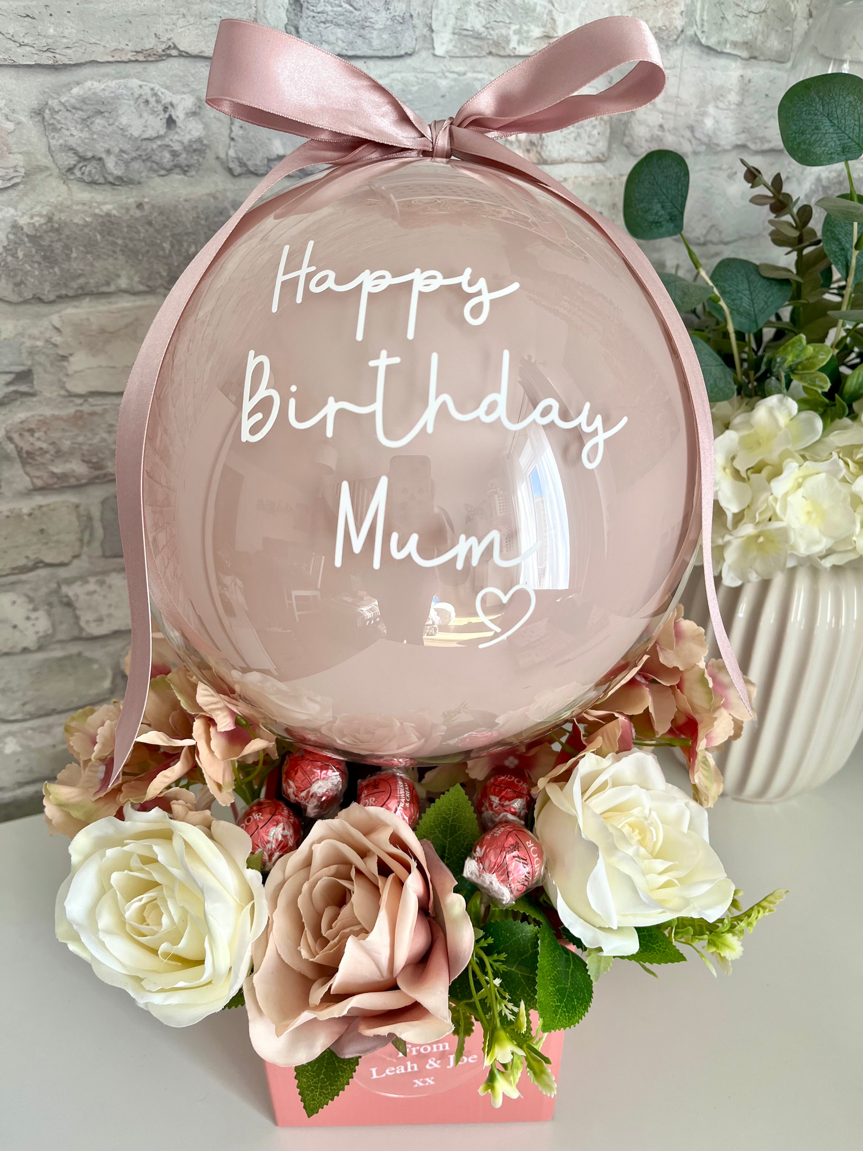 Happy Birthday Flower Box with Pink Balloon