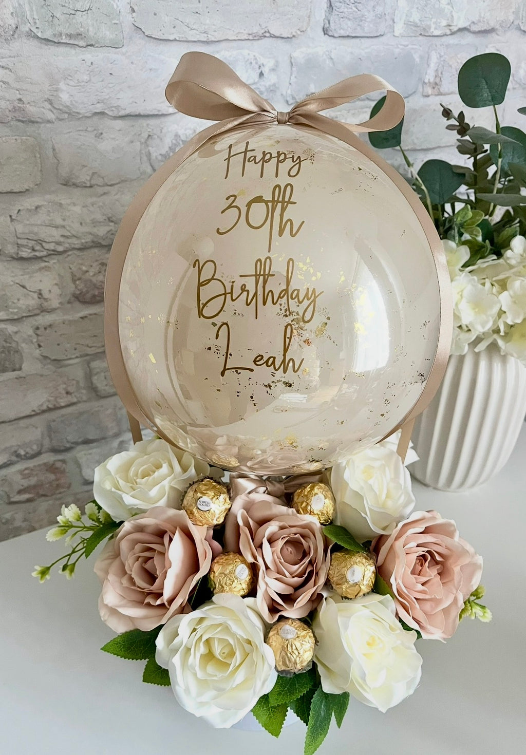 Nude & Soft Pink balloon flower box with chocolates