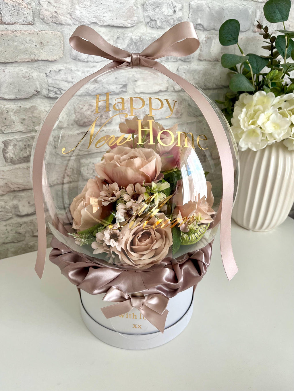 Personalised Soft Nude Pink Flower in Balloon Bouquet