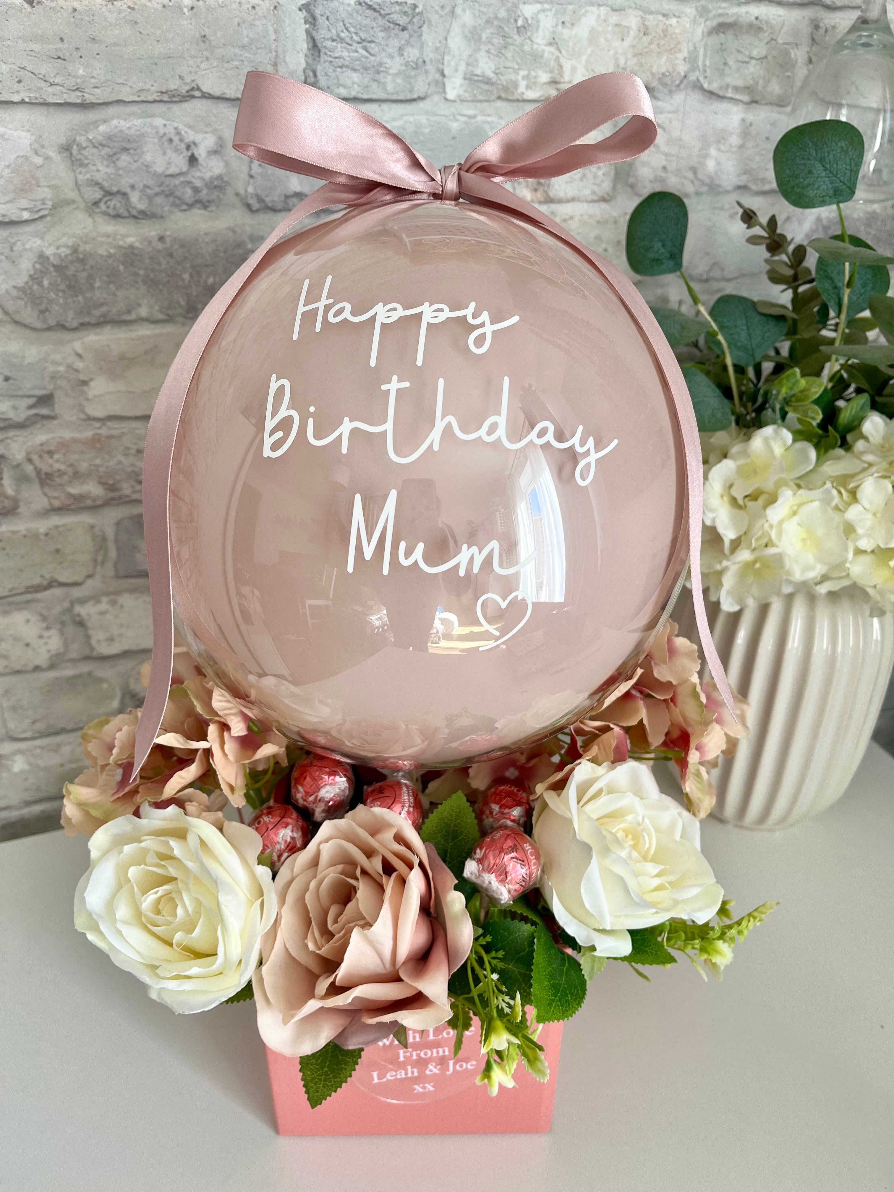 Happy Birthday Flower Box with Pink Balloon