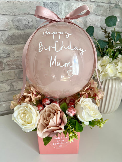 Happy Birthday Flower Box with Pink Balloon