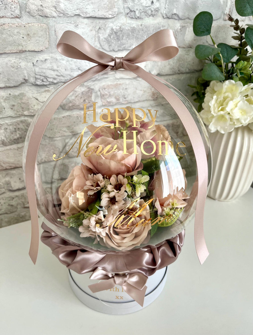 Personalised Soft Nude Pink Flower in Balloon Bouquet