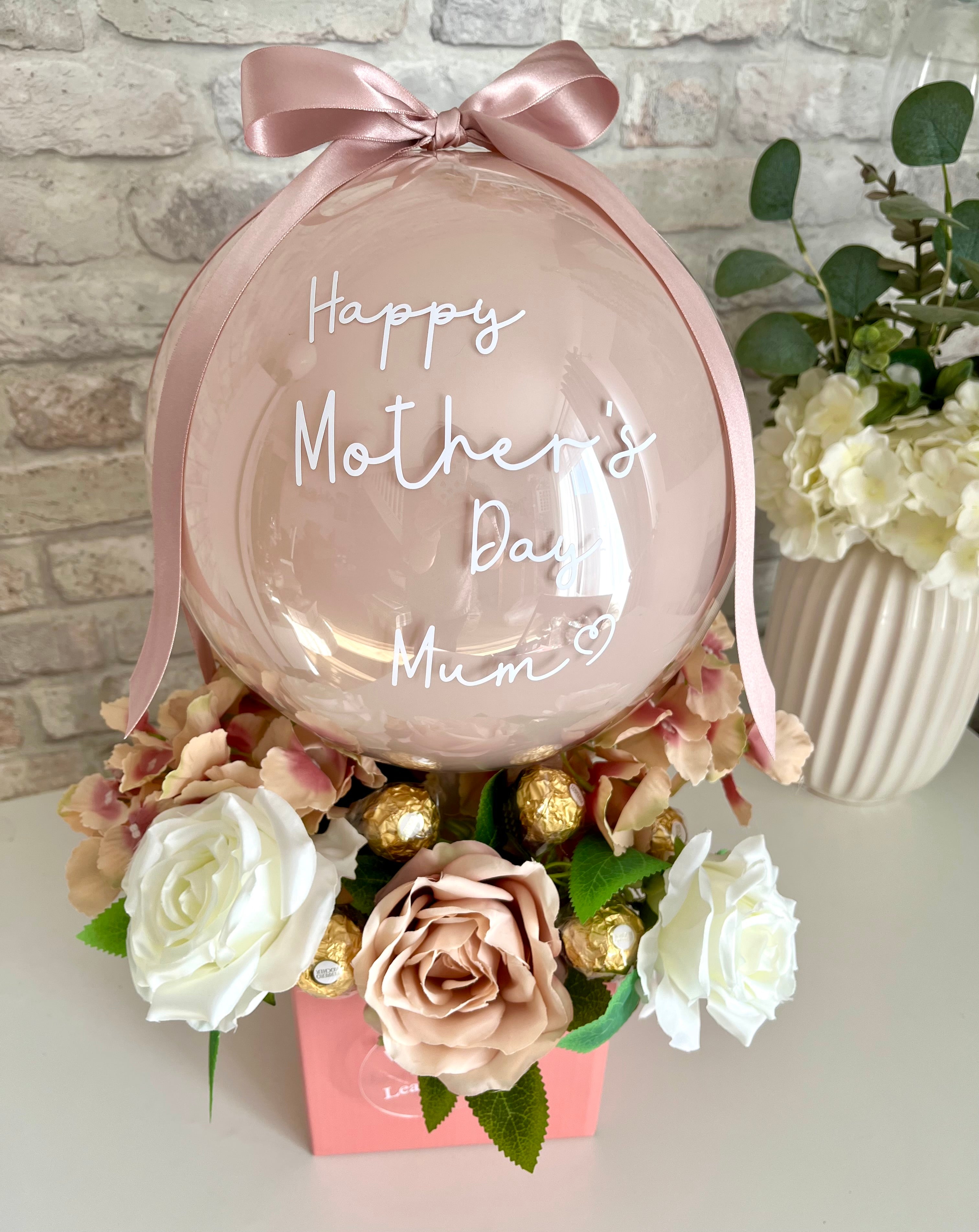 Mothers Day Flower Box with Pink Balloon