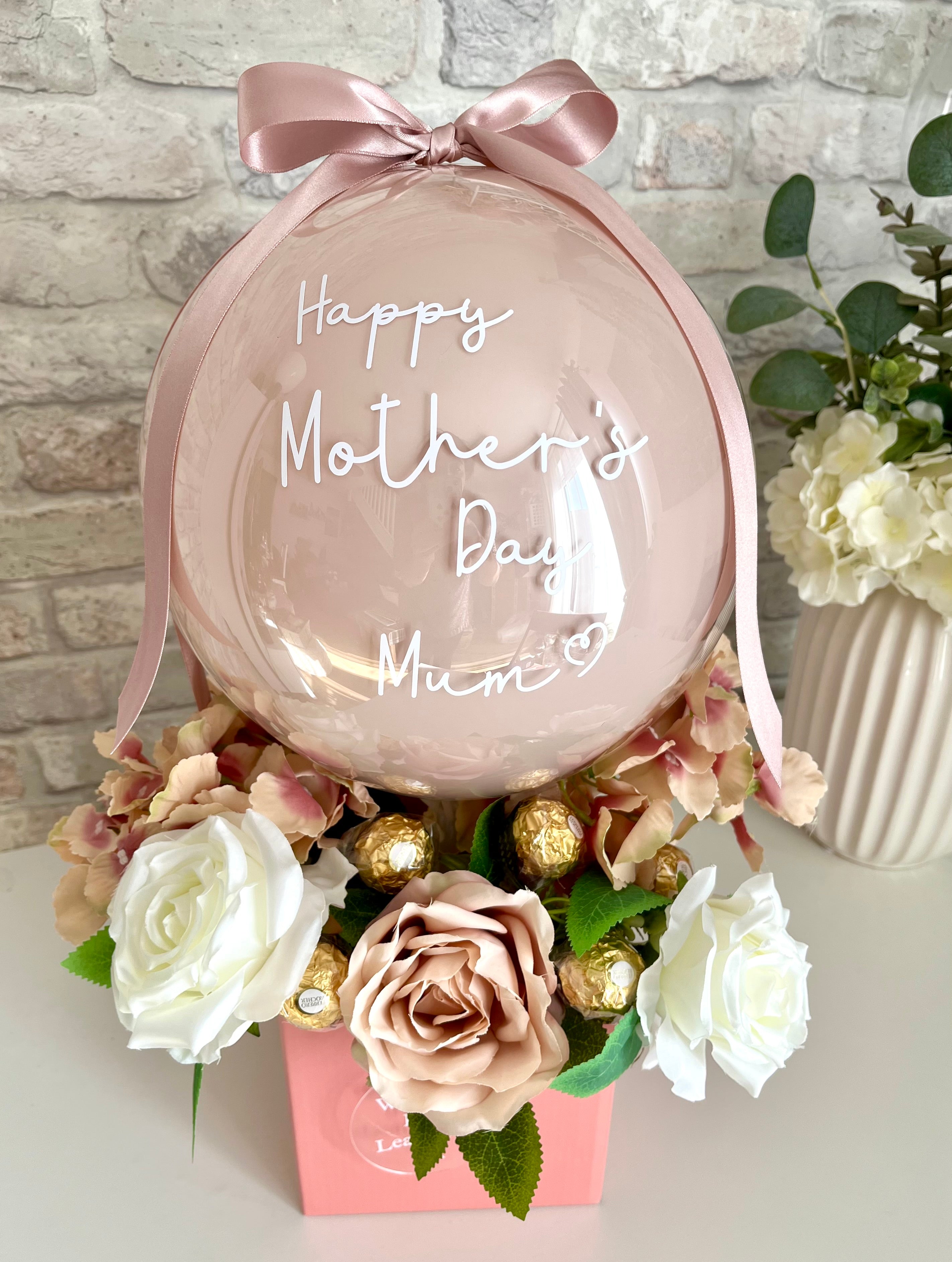 Mothers Day Flower Box with Pink Balloon