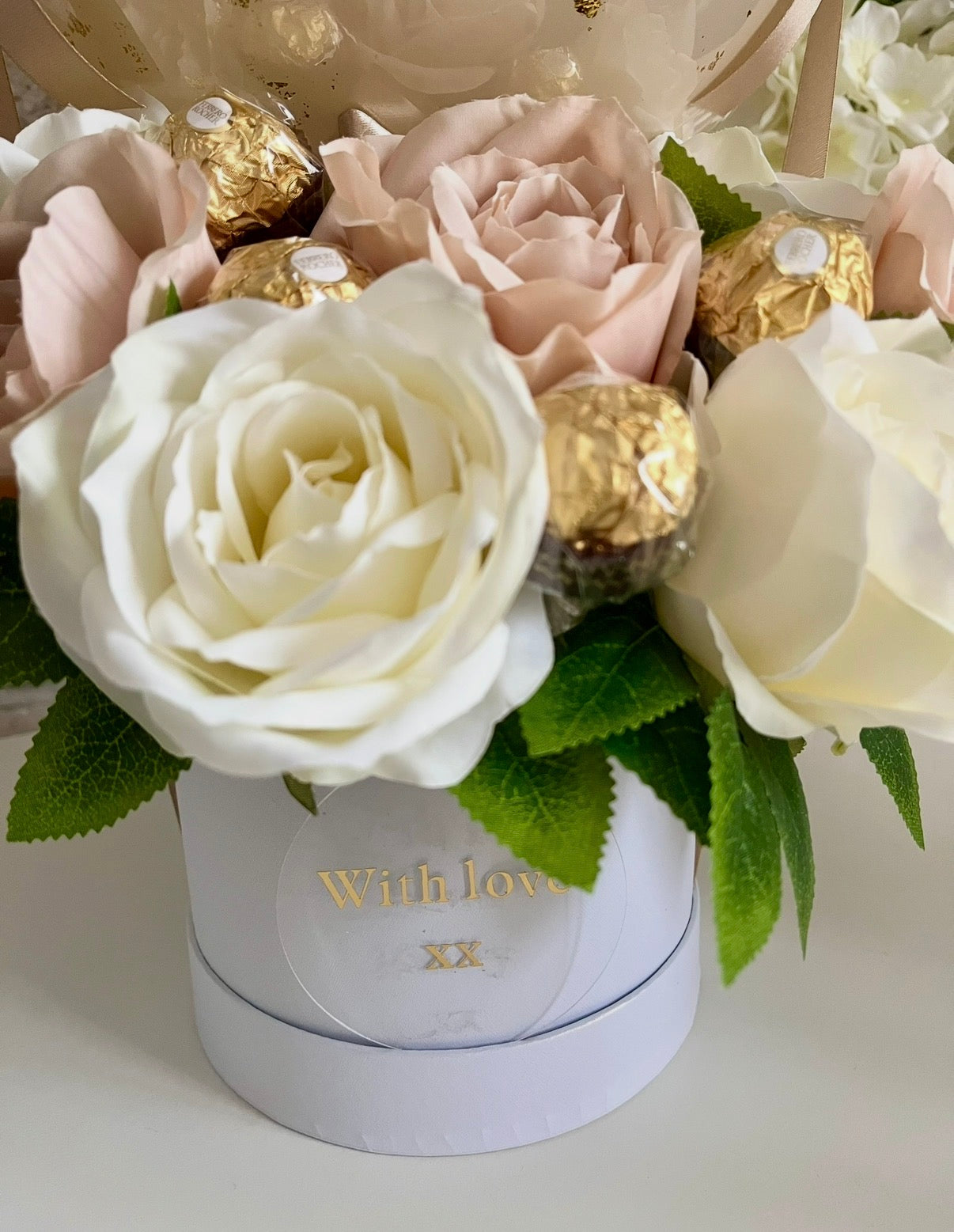 Nude & Soft Pink balloon flower box with chocolates