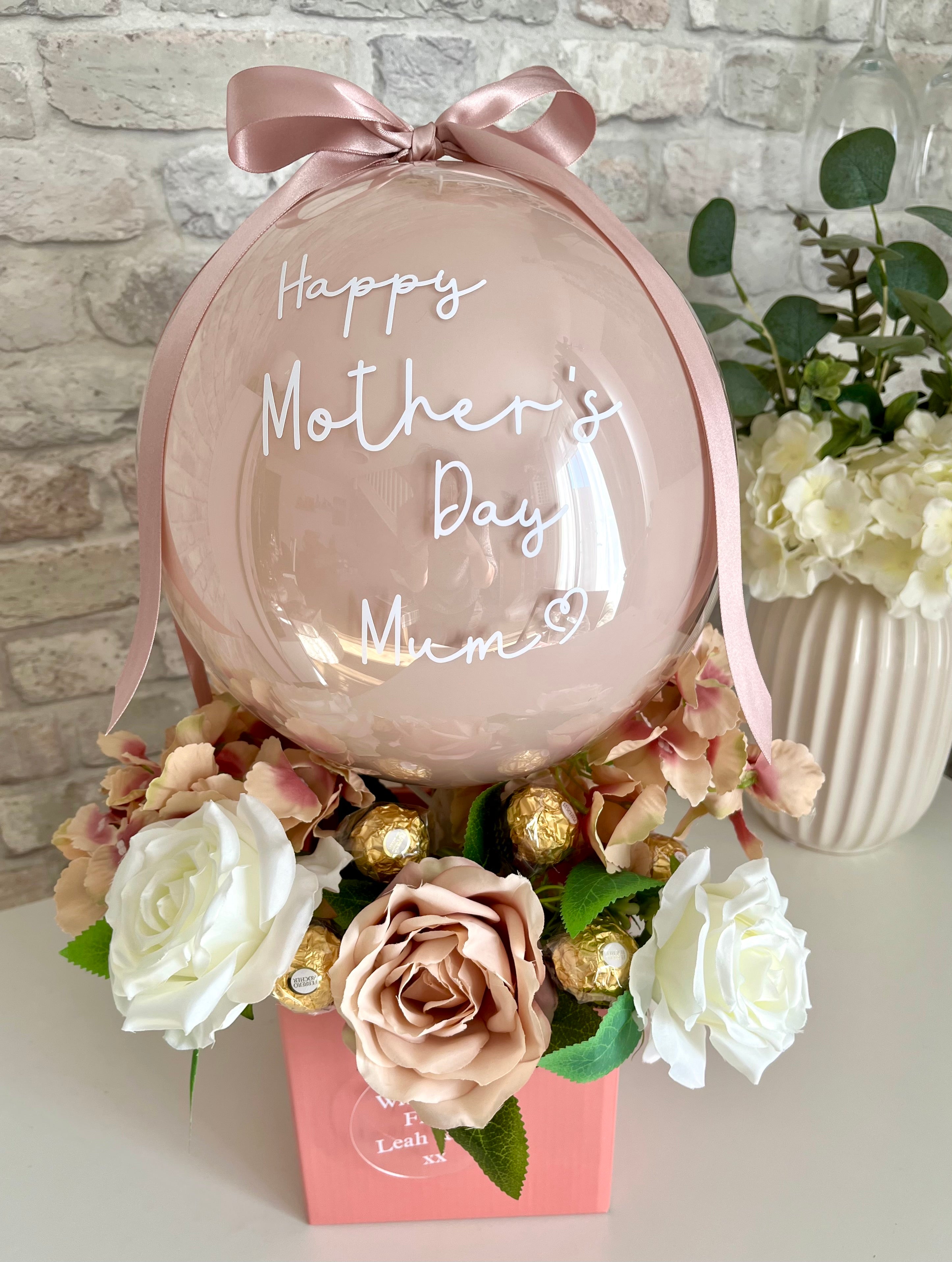 Mothers Day Flower Box with Pink Balloon