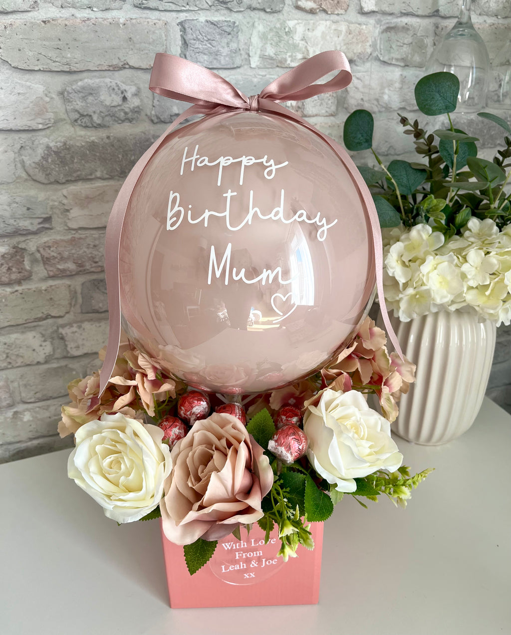 Happy Birthday Flower Box with Pink Balloon