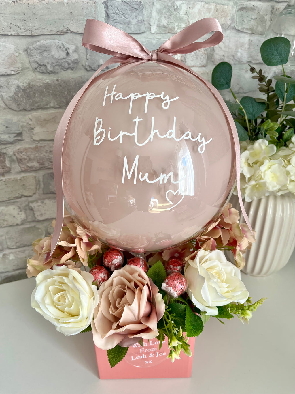 Happy Birthday Flower Box with Pink Balloon