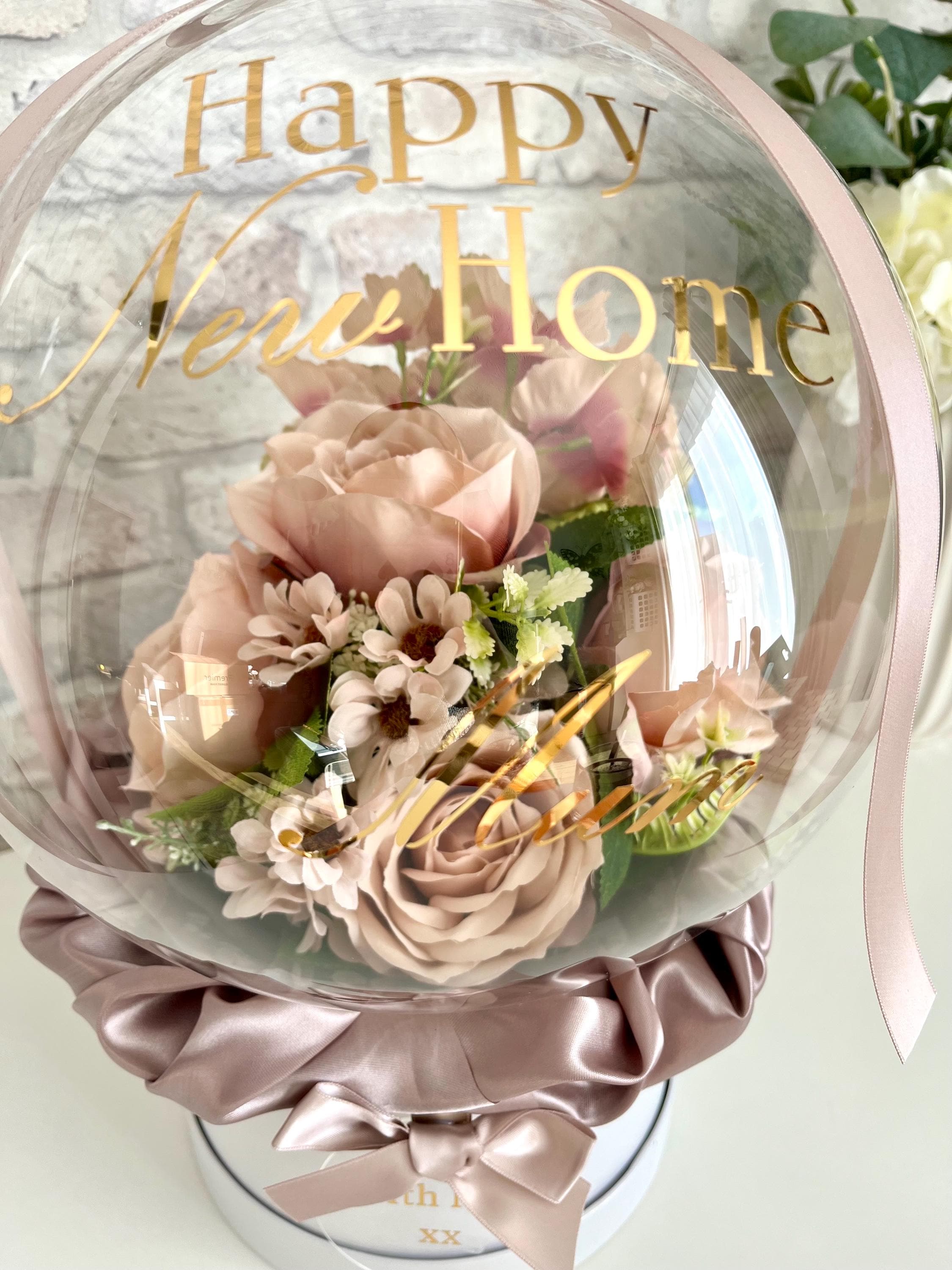Personalised Soft Nude Pink Flower in Balloon Bouquet